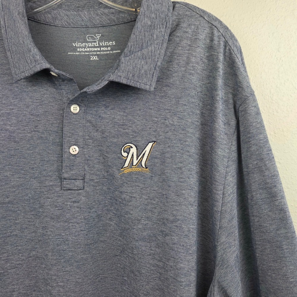 Vineyard Vines Edgartown Polo Mens 2XL Blue Milwaukee Brewers MLB Shirt